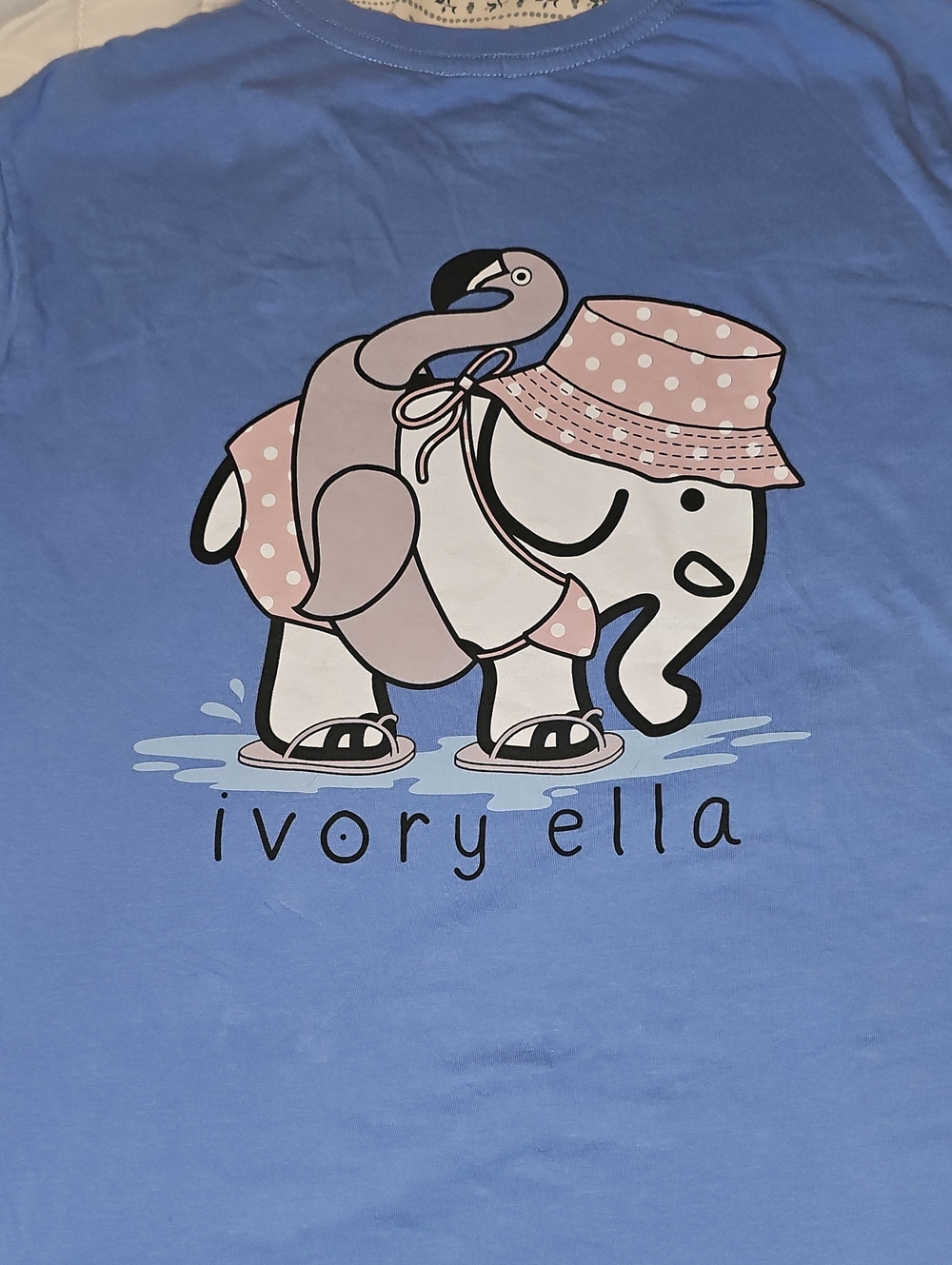 Ivory Ella Light Blue Tee Large Pink Polka Dot Elephant